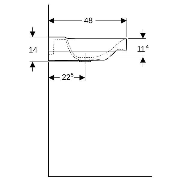 Geberit Xeno2 Waschtisch m. Ablg. li, 90x48cm o. Hl., o. Ül., weiß, KeraTect