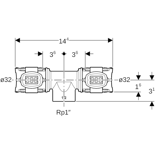 Geberit FlowFit T-Stück mit Innengewinde Rg+ d32-Rp1-32