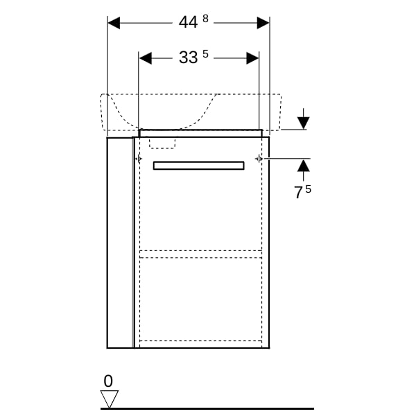 Geberit Renova Compact US 44,8cm für HWB 50cm mit HH li, 44,8x60,4x25,2cm, hellgrau