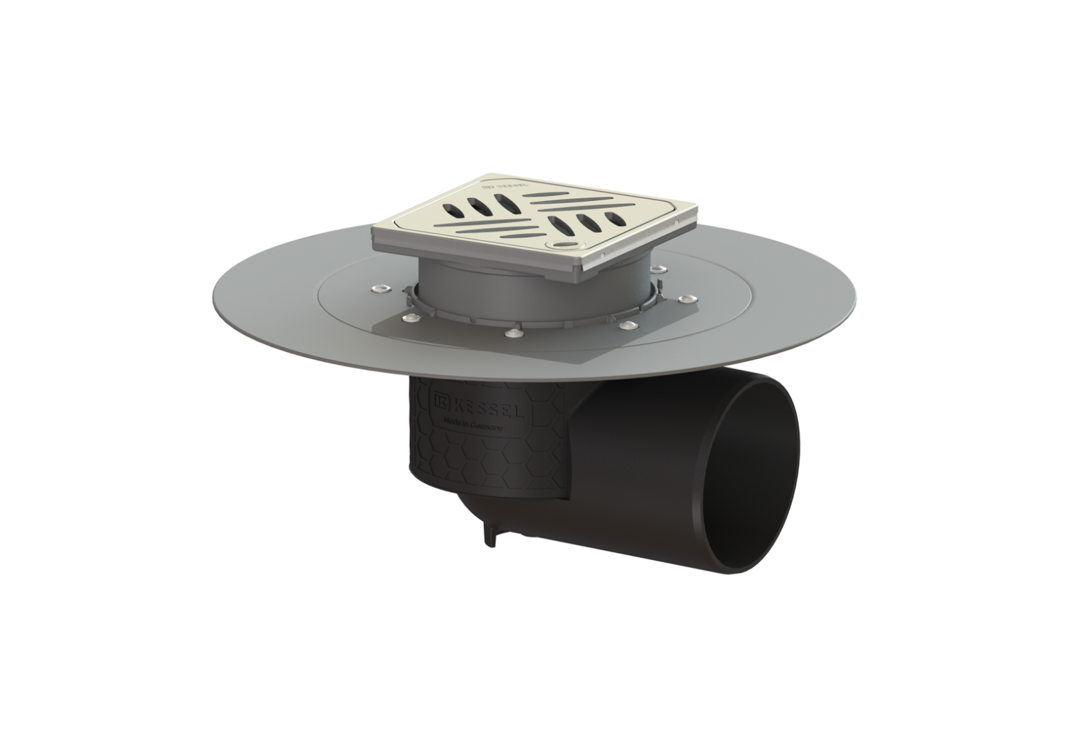 KESSEL-Bodenablauf Ecoguss Klebeflansch DN 100, seitlich, Designrost