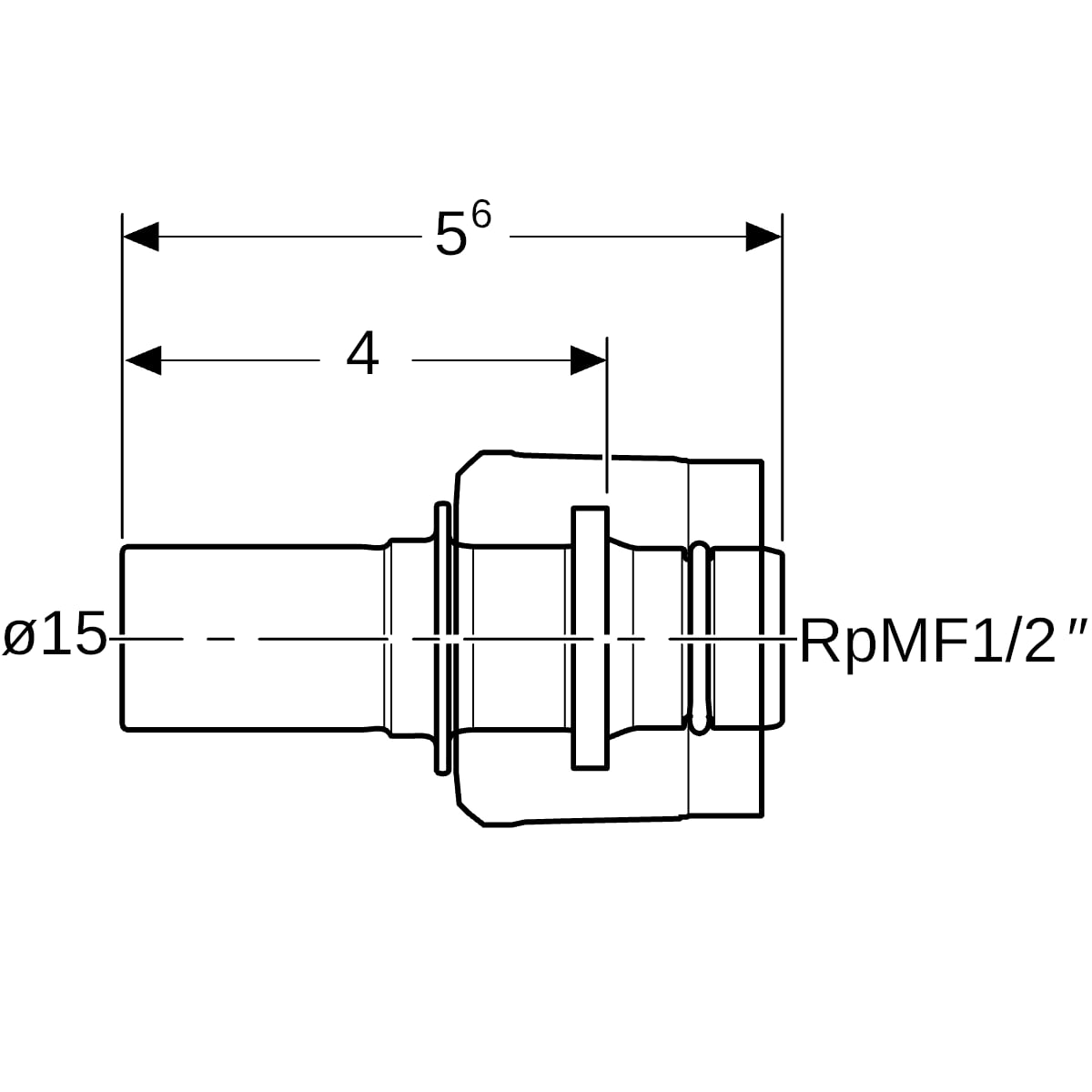 Geberit Mapress Übergang mit MasterFix und Einschubende Rg d15-MF20