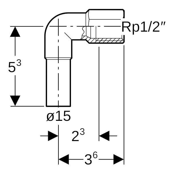 Geberit Mapress Edelstahl Übergangswinkel 90Gr mit IG und Einschubende d15-Rp1/2