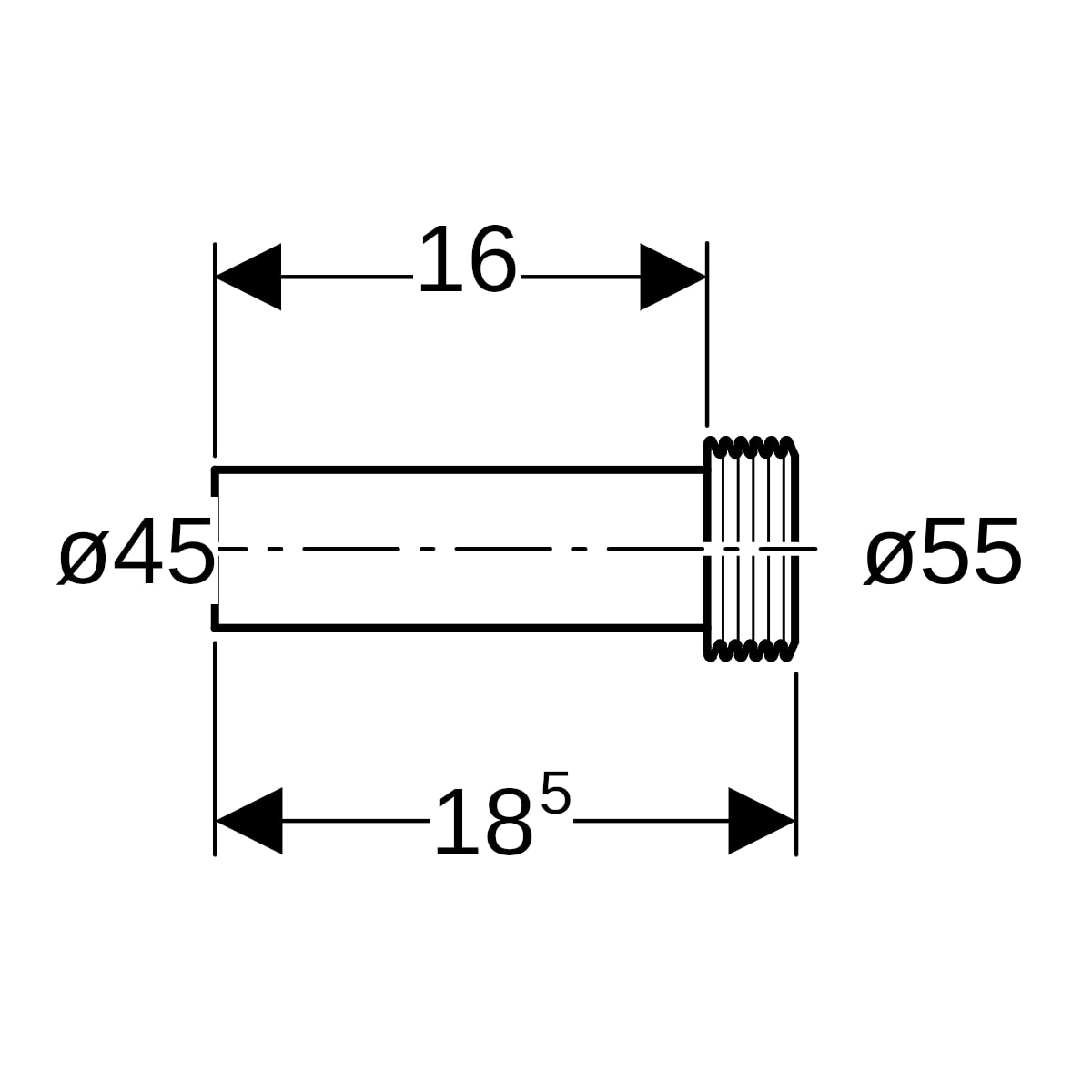 Geberit Spülbogenverlängerung mit Manschette d45