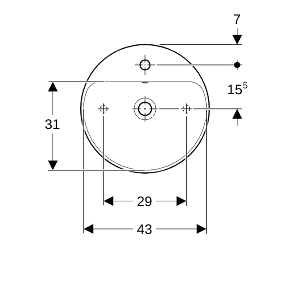 Geberit VariForm Aufsatzwaschtisch, rund mit Hahnlochbank, d: 45cm, m. Ül., weiß