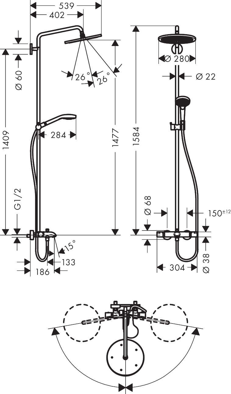 Hansgrohe Showerpipe Croma Select S 280 Wanne chrom