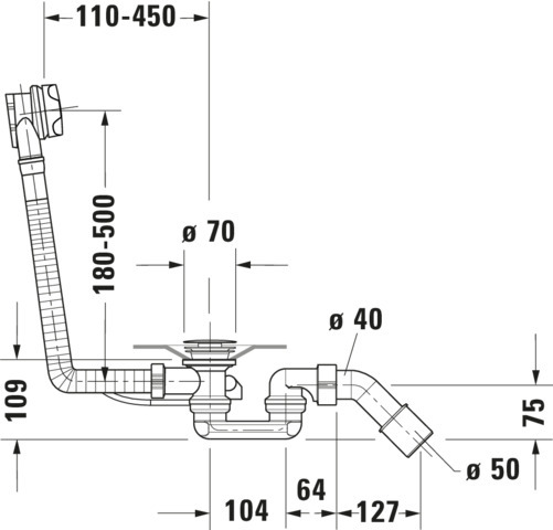 DU Ab-und Überlaufgarnitur, Standard-Drehgriff,BZL 700mm,chrom