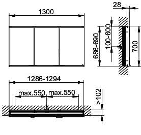 KEUCO Royal Modular 2.0 SPS, bel. 80031, Einb,2Steckd,sb-elox,1300x700x120mm