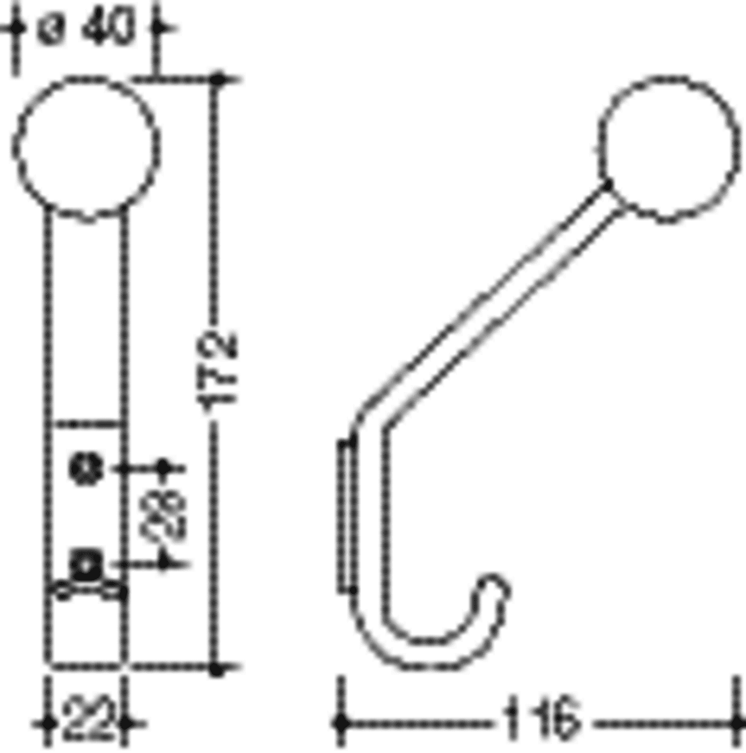 HEWI Garderobenhaken Ser 477, H:174mm, m. Kugel, T:117mm rubinrot