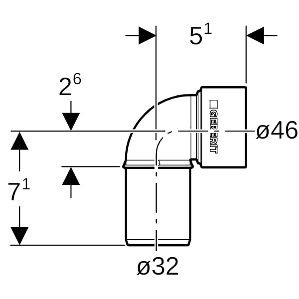 Geberit Silent-PP Anschlussbogen 90Gr d32/46 d32/46