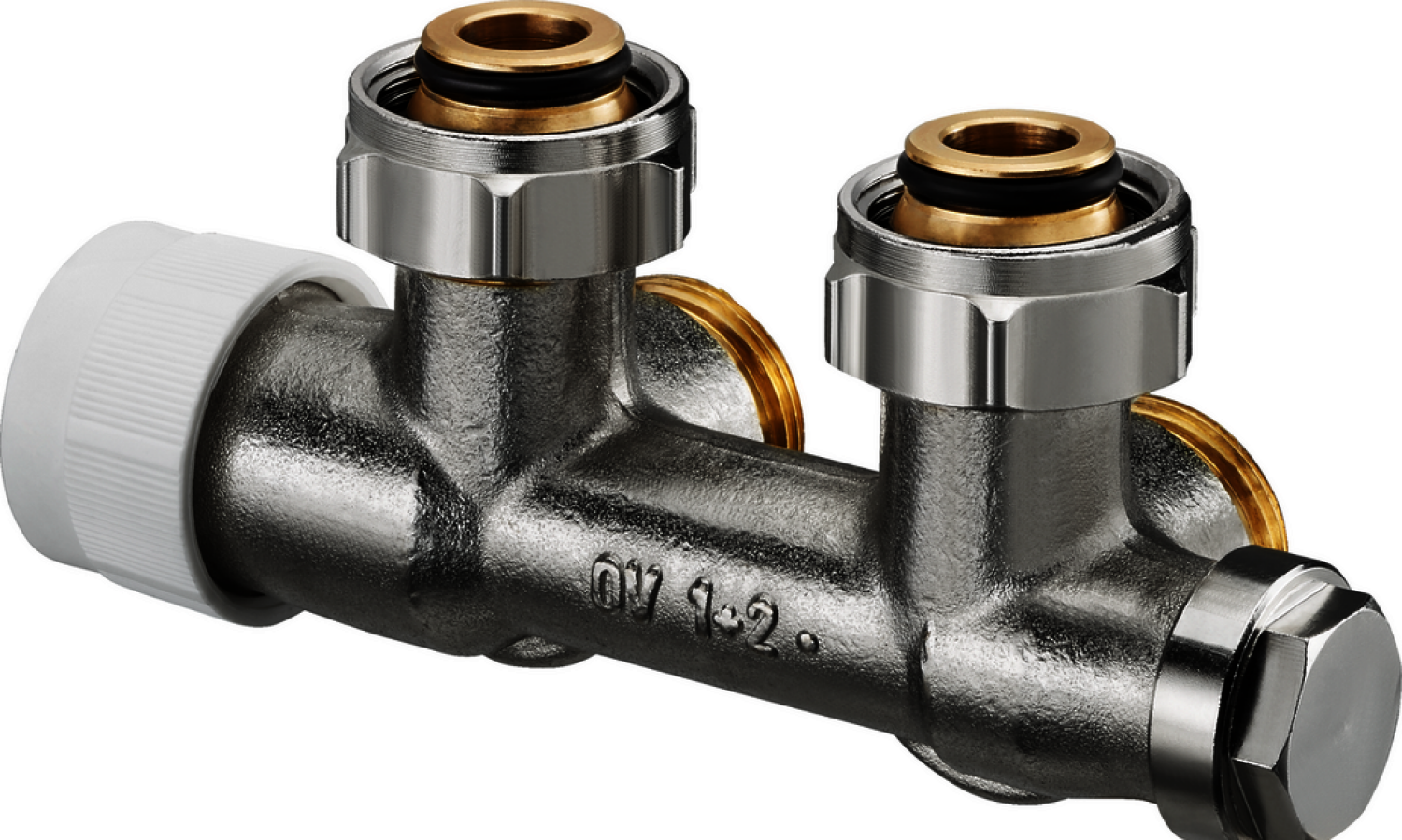 OVENTROP-Anschlussarmatur "Multiblock T" 3/4"ÜM x 3/4"AG,1-u.2-Rohr,Messing, Eck