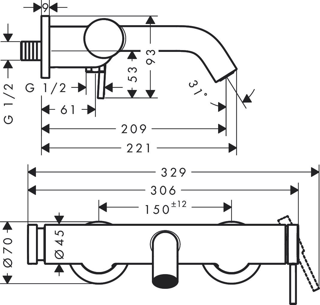 Hansgrohe Wannenmischer Aufputz Tecturis S chrom