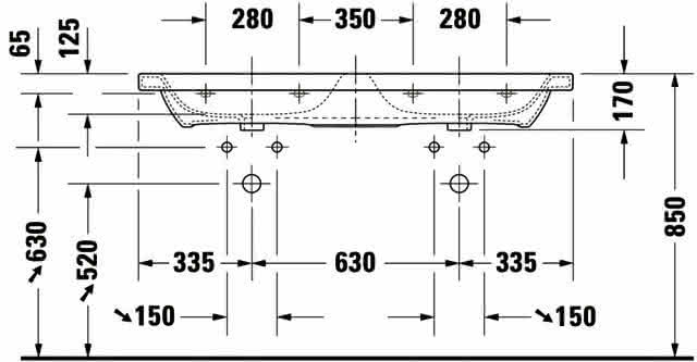 DU Doppel-WT,Möbel-DWT DuraStyle 1300mm m.ÜL, m.HLB, 1 HL je Becken, weiß