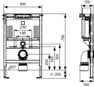 TECEprofil WC-Modul mit Uni 750-Spülkasten, Bauhöhe 750 mm