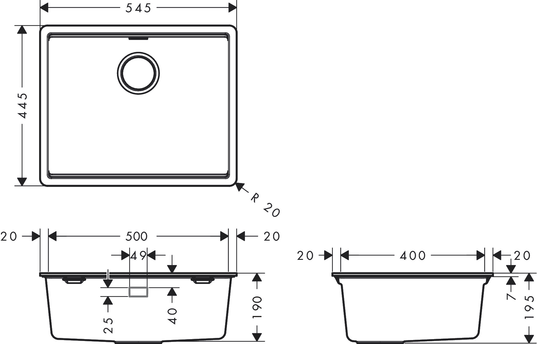 Hansgrohe Einbauspüle S530-F500  manuelle Ablaufgarnitur graphitschwarz
