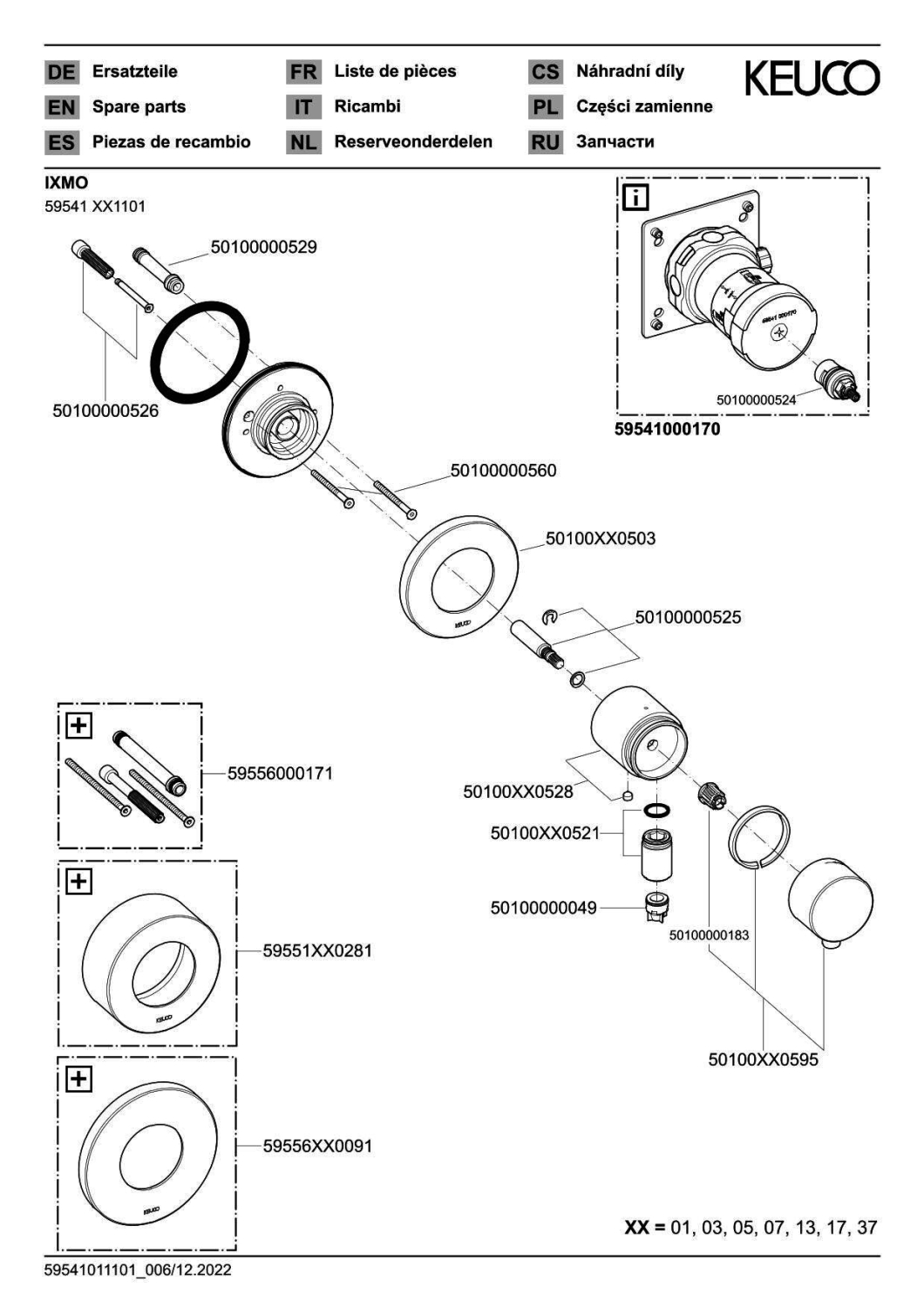 KEUCO Absperrventil IXMO Comfort 59541,rund Schlauchanschluss, verchromt