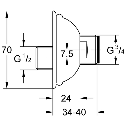 GROHE S-Anschluss 12024 für Sinfonia 1/2"x3/4" gold