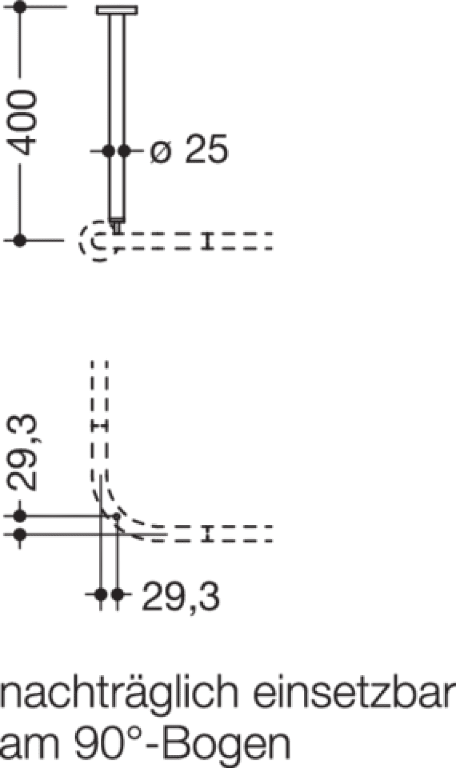 HEWI Deckenabhängung, d:25, A=400mm, chrom