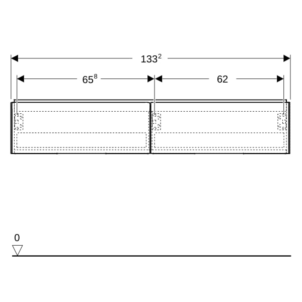 Geberit ONE Unterschrank für WT/-Platte 2 Schubl., 133,2x26,6x47cm, weiß matt