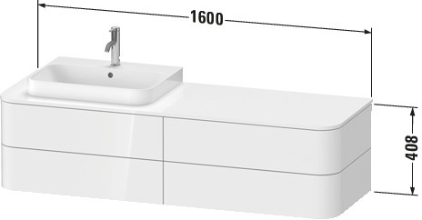 DU WTU HappyD2+ wandh.,408x1600x550mm 4Schubk., BP l., nordic weiß sdm f.ASB