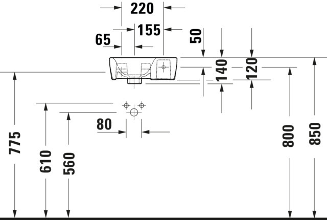 DU Handwaschbecken DuraStyle, Weiß 360x220mm,o.ÜL,m.HLB,HL re,Bef.inkl,WG