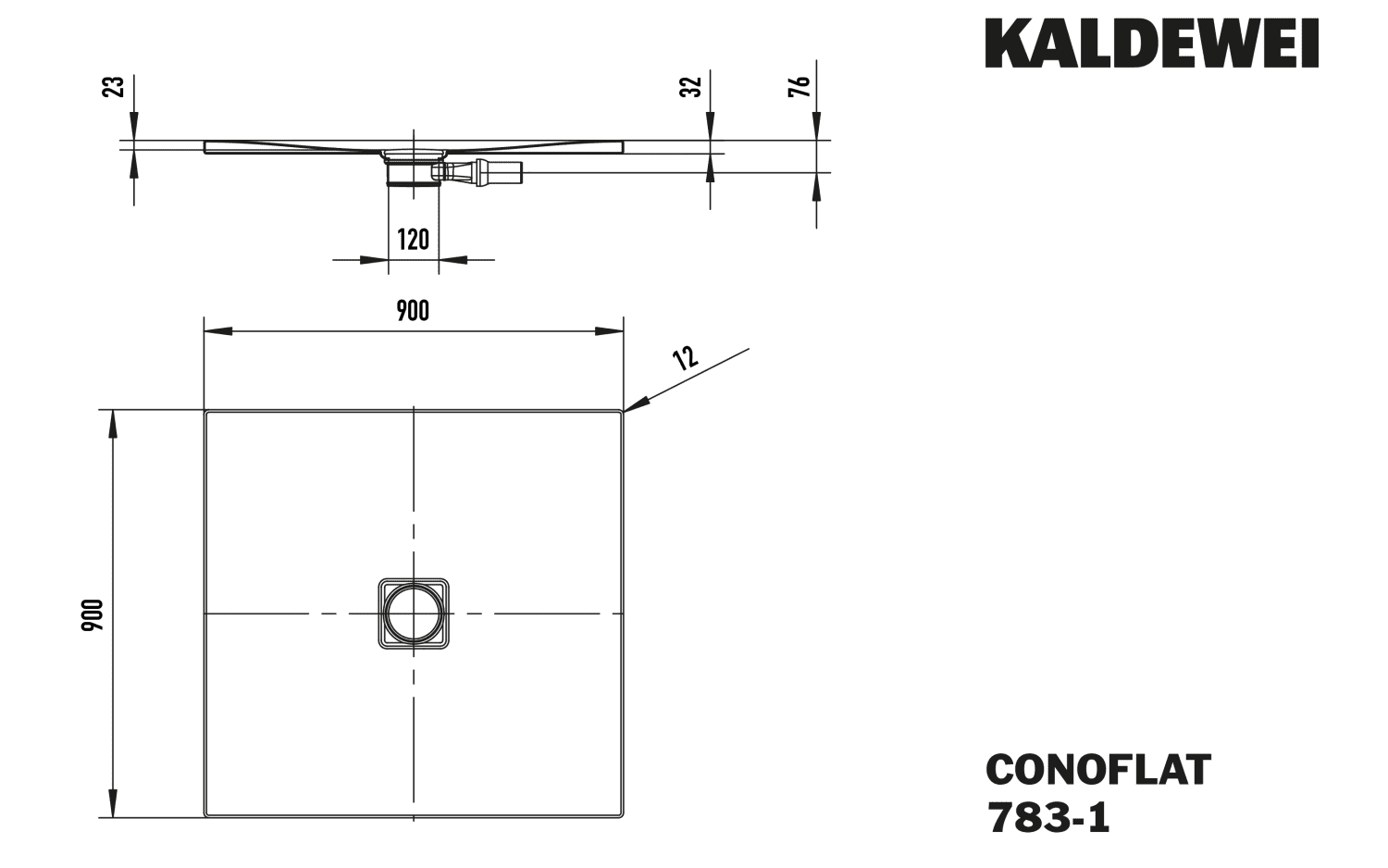 KA DW CONOFLAT Mod.783-1,900x900mm, alpinweiß matt,Perl-Effekt