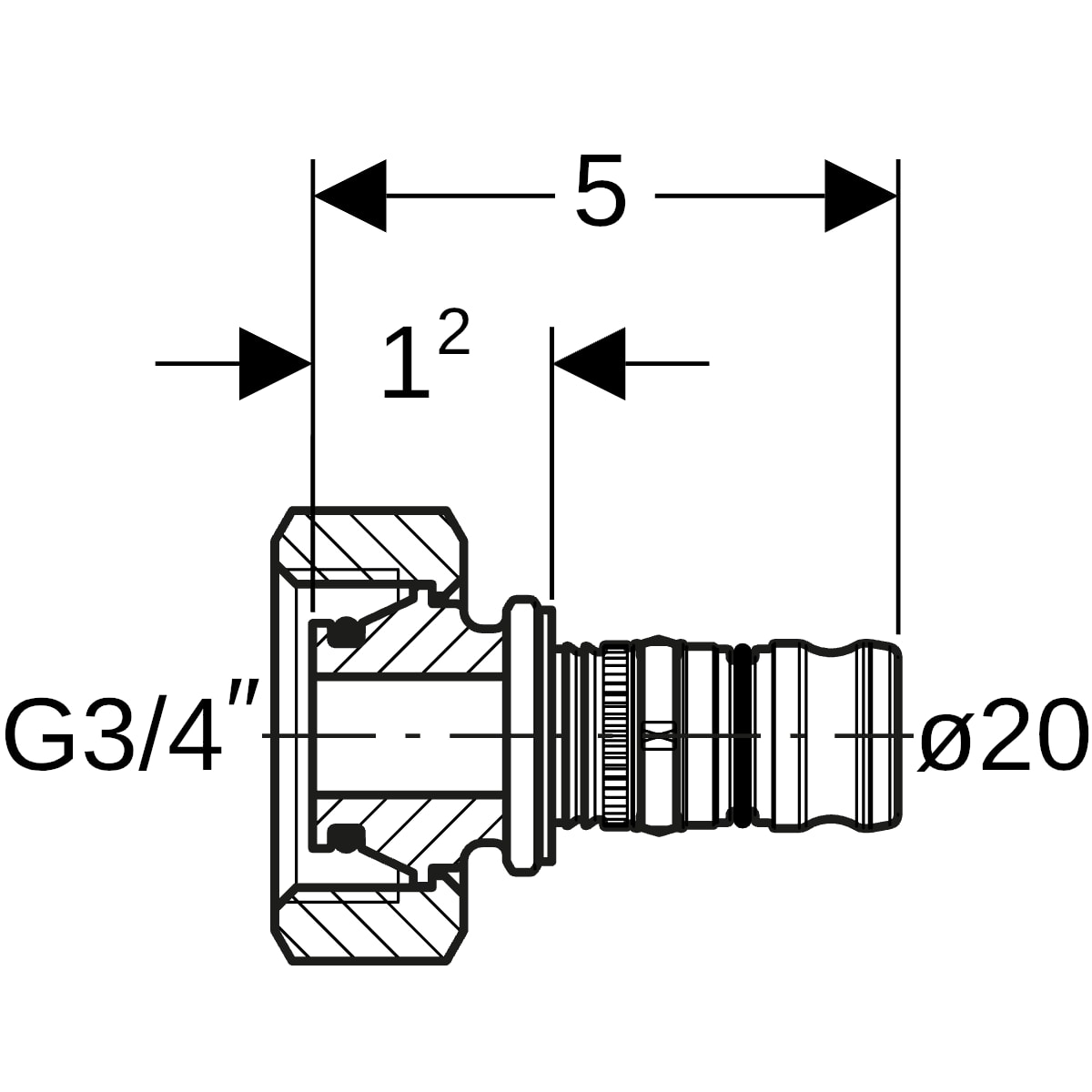 Geberit Mepla Verteilerabgang zu Eurokonus Ms d20 EuG3/4 gerade