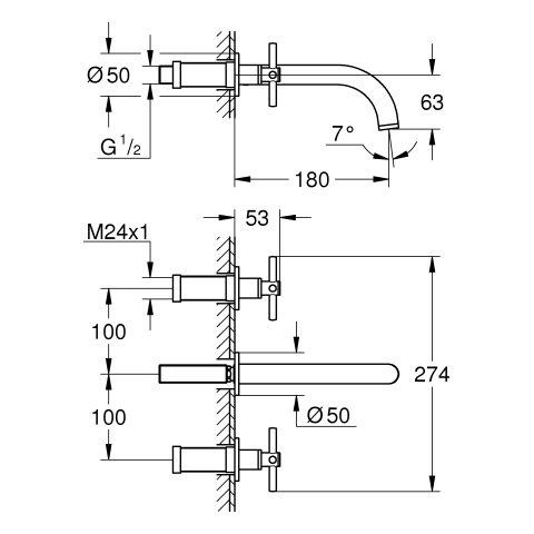 GROHE 3-Loch-WT-Batterie Atrio 20661 FMS Kreuz-Griff cool sunrise gebürstet