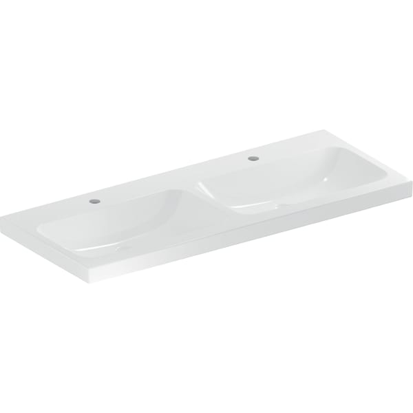Geberit iCon Light Doppelwaschtisch 120x48cm mit Hahnloch, ohne Ül., weiß, KeraTect