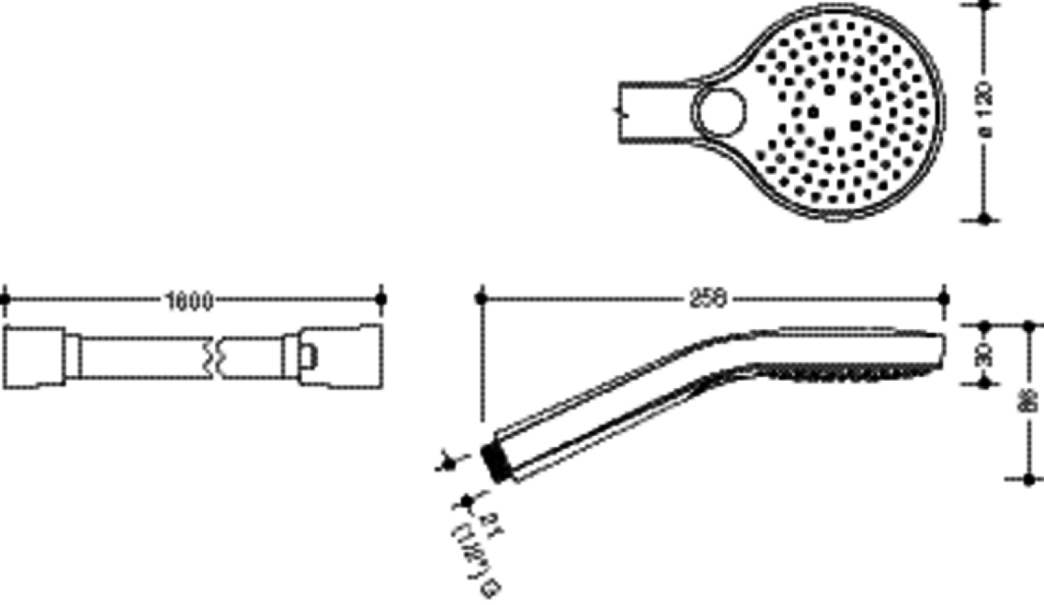 HEWI Handbrause,3Strahl,Schwarz matt Brauseschlauch, L=1600, Schwarz matt