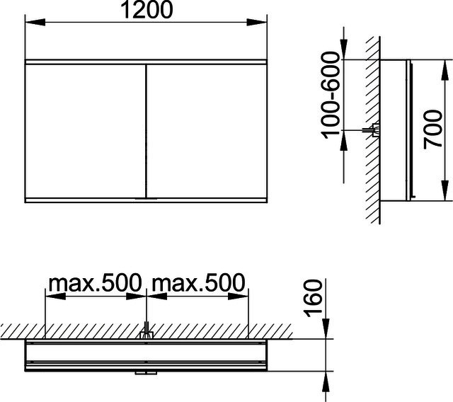 KEUCO Royal Modular 2.0 SPS, unbel. 80020, Vorb,2Steckd,sb-elox,1200x700x160mm