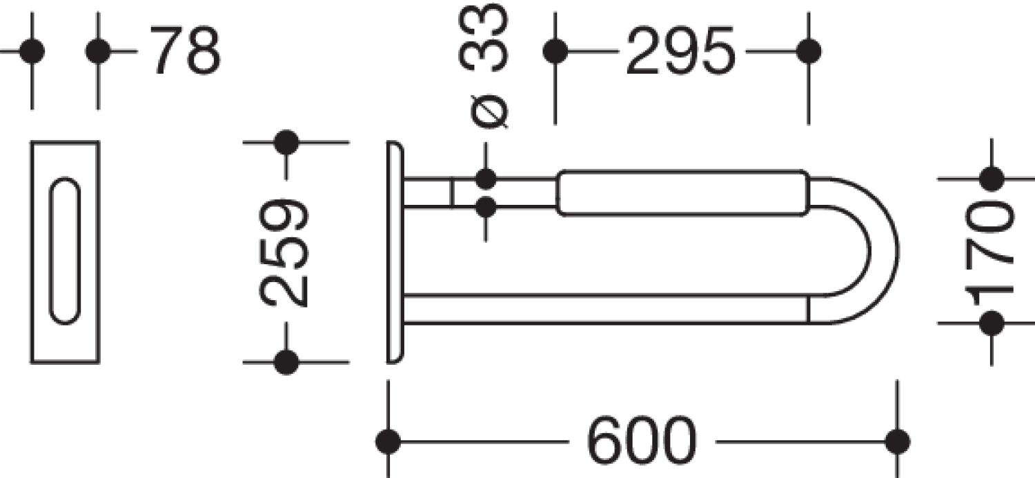 HEWI Wandstützgriff Ser 801, L:600mm, mit Armpolster stahlblau