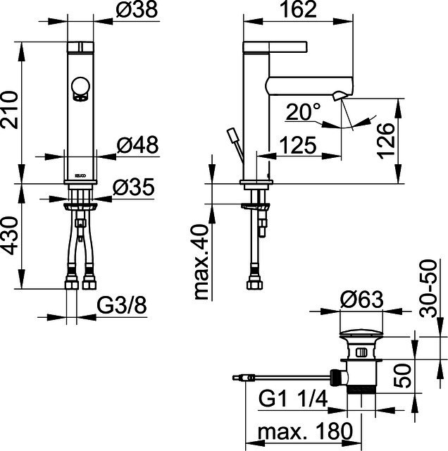 KEUCO EHM-WT-Mischer 130 IXMO 59501, m.Zug.-Ablgrt. Pure, Rosette rd. verchr.
