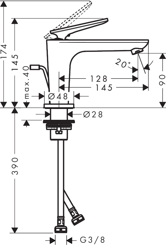 Hansgrohe Waschtim. 90 für HWB Axor Citterio C CoolStart m.Zugstangen Ablaufg. BBR