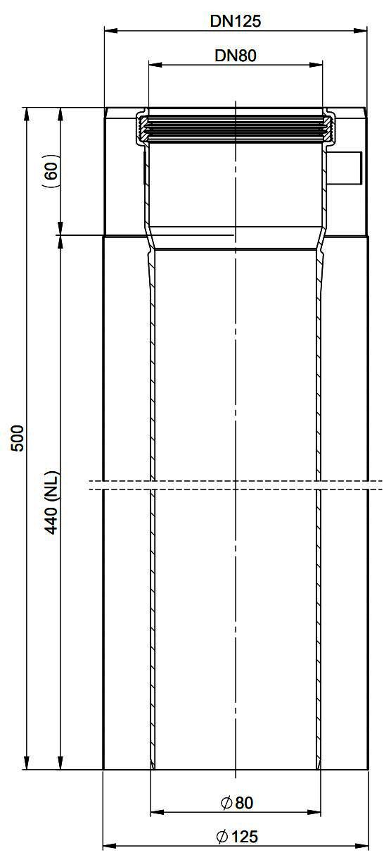 MHG Doppelrohr DN80/125, 440mm Aussenwand WhP, weiß,Edelstahl