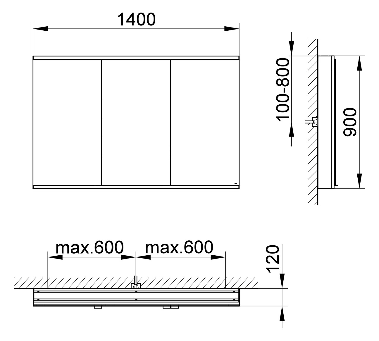 KEUCO Royal Modular 2.0 SPS, bel. 80031, Vorb,oSteckd,sb-elox,1400x900x120mm