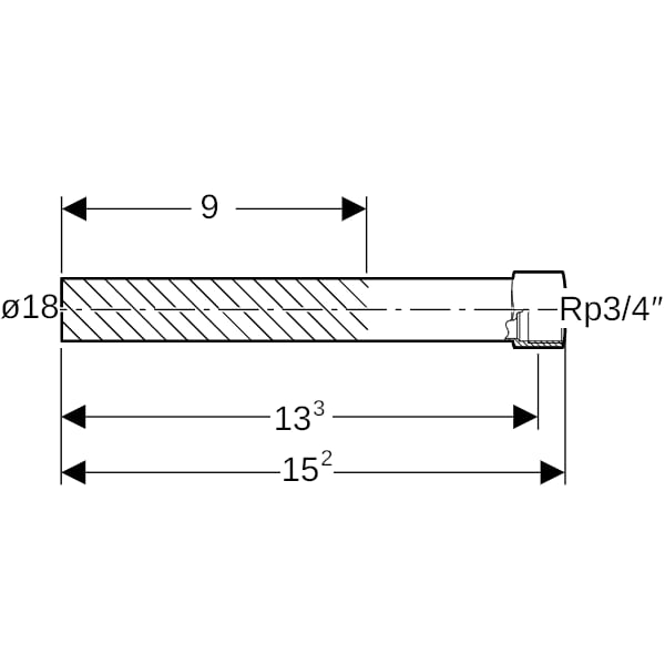 Geberit Mapress Edelstahl Übergang mit IG und Einschubende lang d18-Rp3/4