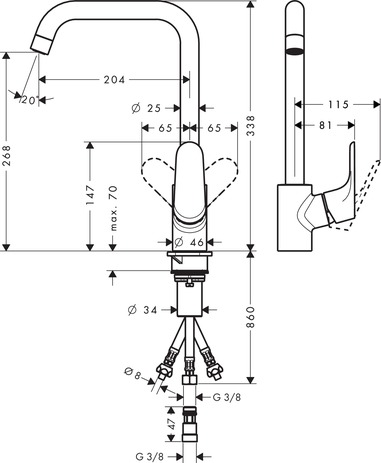 Hansgrohe Spültischmischer 260 Focus M41 Niederdruck 1jet chrom