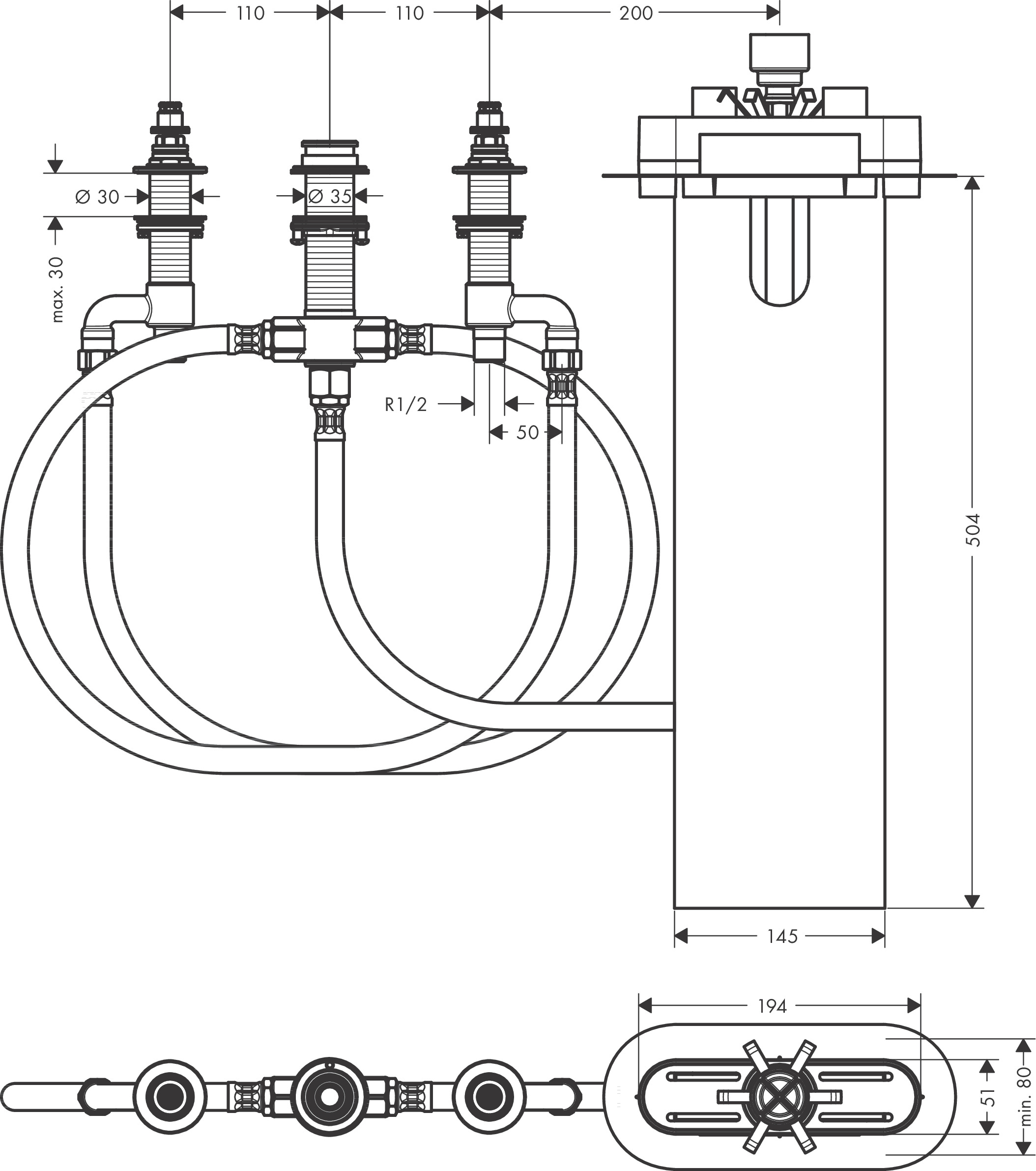 Hansgrohe 4-Loch Wannenarmatur Grundset  mit sBox