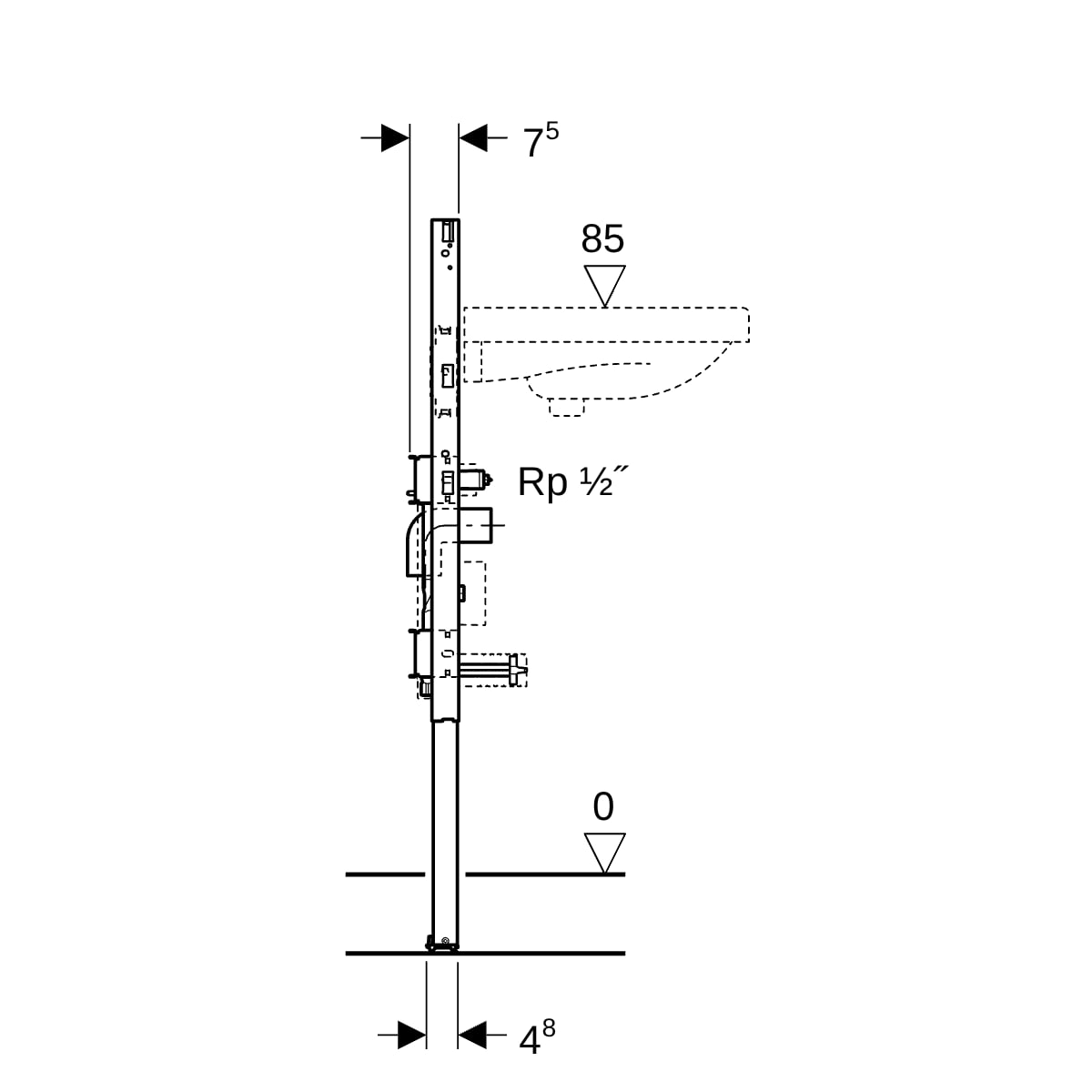 Geberit Duofix Element f. WT, 82-98cm, S-Arm. 2 WZ-Strecken, UP-KH u. Anschl. T-St.