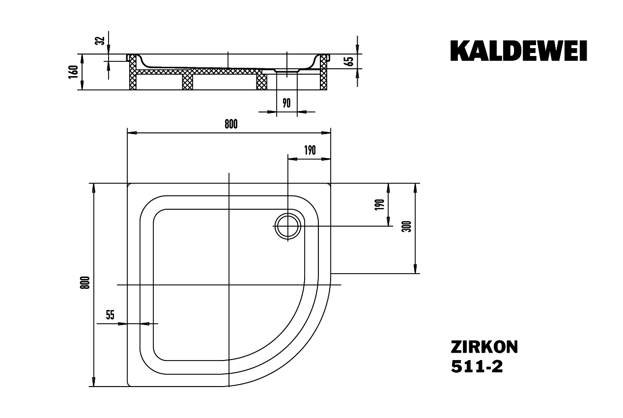 KA DW ZIRKON MIT WANNENTRÄGER Mod.511-2, 800x800mm,pergamon,mit Wannenträger