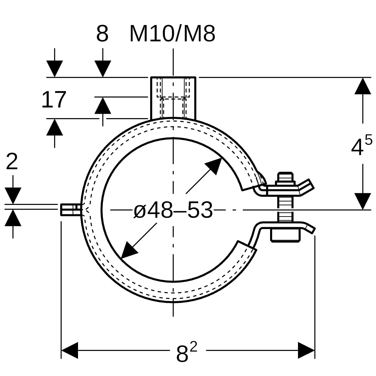 Geberit Rohrschelle gedämmt mit Gewindemuffe M8/M10 di48-53mm