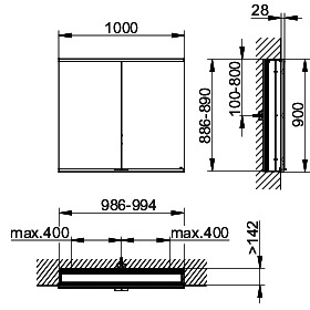 KEUCO Royal Modular 2.0 SPS, bel. 80021, Einb,2Steckd,sb-elox,1000x900x160mm