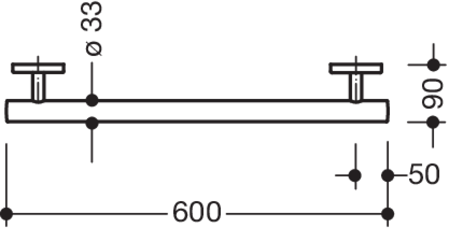 HEWI Haltegriff, L:600mm, d:33mm, Kst., unifarben reinweiß