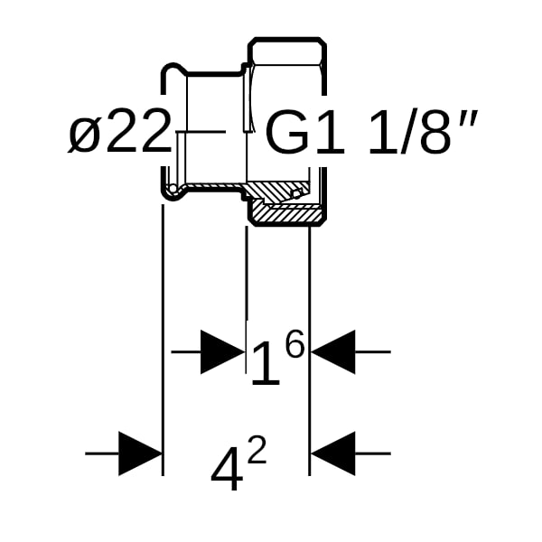 Geberit Mapress Edelstahl Übergang mit Überwurfmutter (Gas) d22-G1 1/8