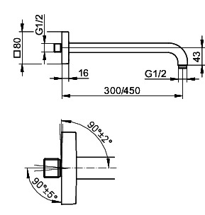 KEUCO Brausearm Edition 300 53088, Wandanschluss, 450 mm, Nickel geb.