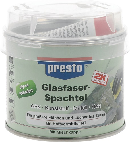 2K-Glasfaserspachtel prestolith® ext.grau-grün,Härter rot 250g Dose 2K-Glasfaserspachtel prestolith® ext.grau-grün,Härter rot 250g Dose