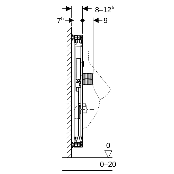 Geberit Kombifix Element für Urinal 109-127cm Universal, verdeckte Steuerung