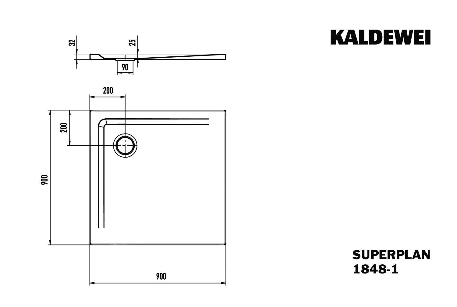 KA DW SUPERPLAN Mod.1848-1,900x900mm, schwarz matt 100,Perl-Effekt