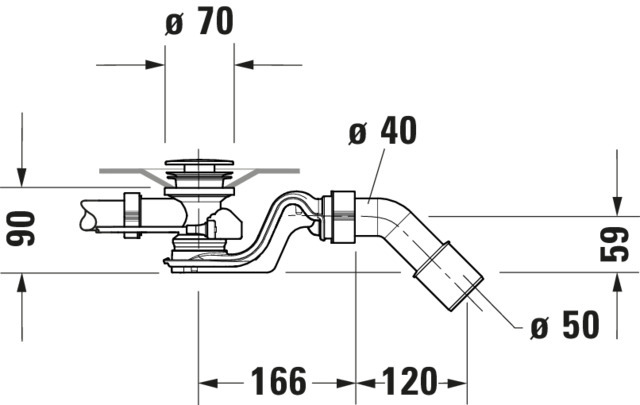 DU Ab- und Überlaufgarnitur Quadroval Drehgriff, Bodenzuglänge 530mm, chrom