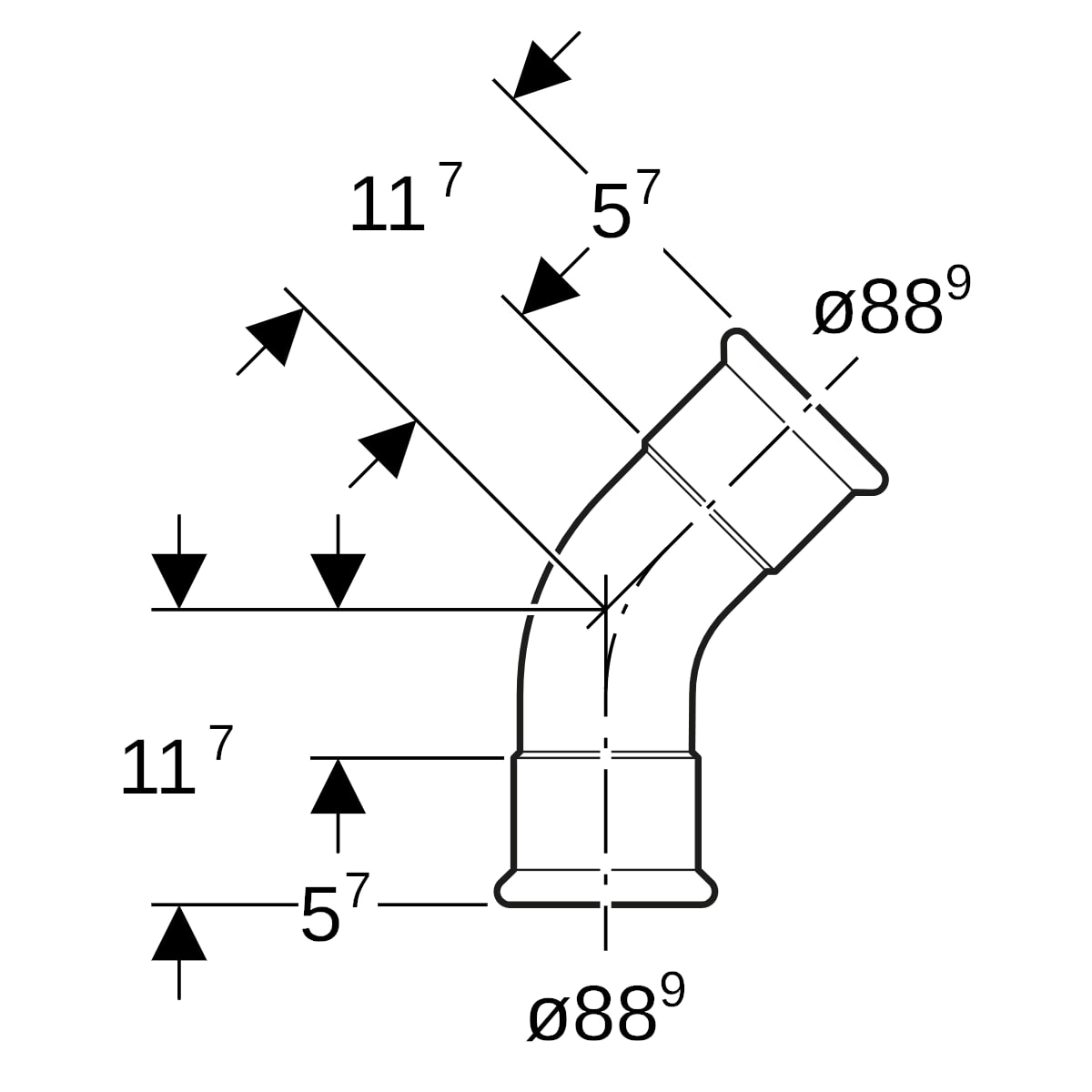 Geberit Mapress Edelstahl Bogen 45Gr d88,9 (Gas)